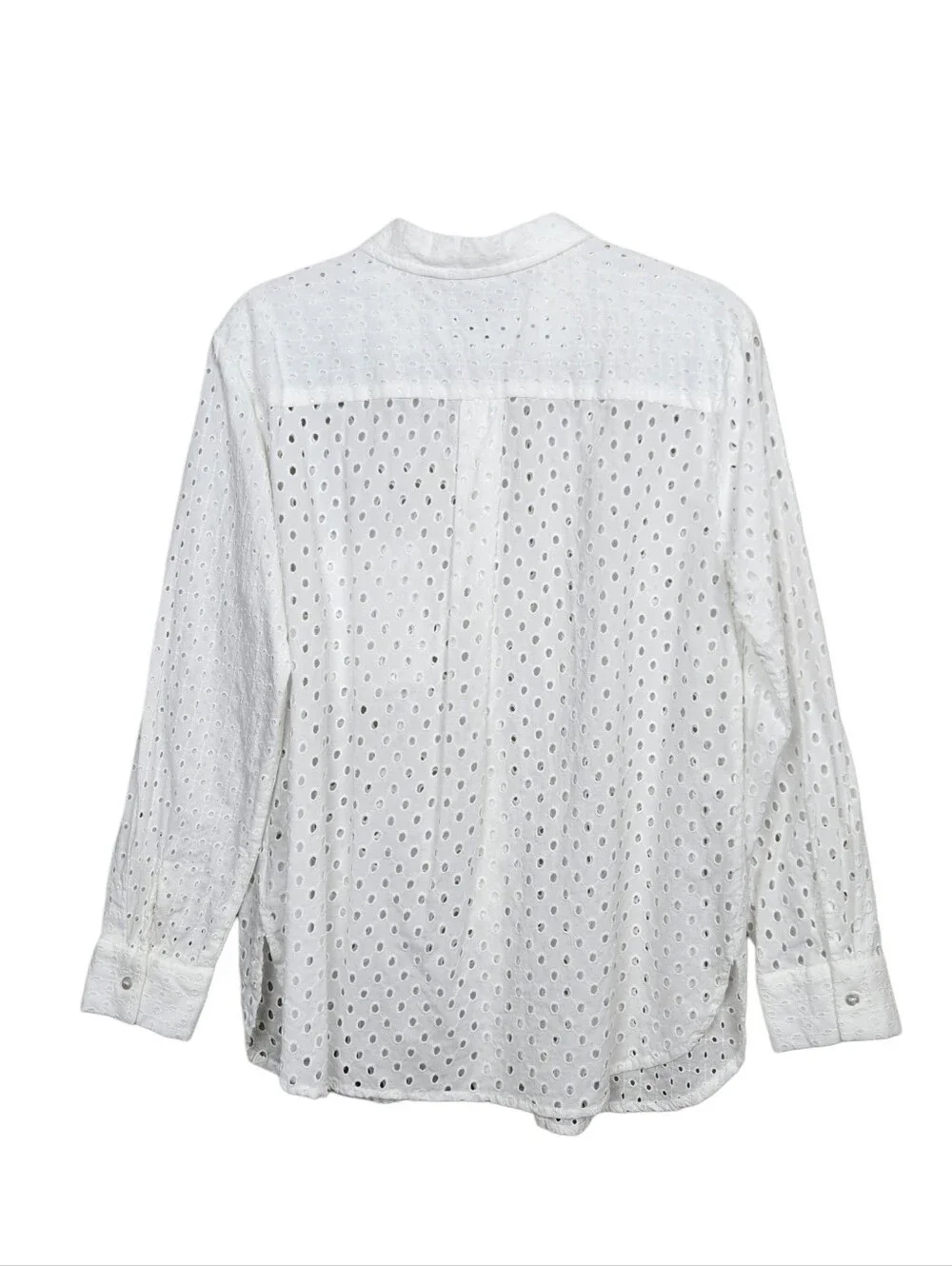 Lascana White Eyelet Button Up Long Sleeeve Collared Blouse Womens Size 12 - Picture 7 of 12